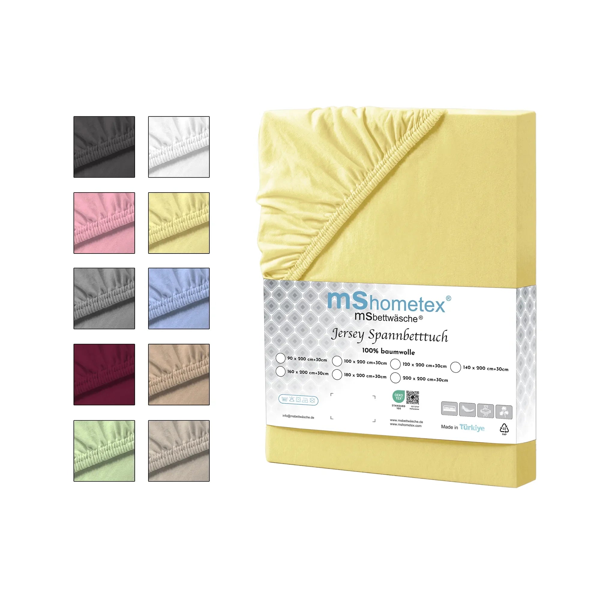 Napínací prostěradlo ze 100% bavlny - žluté