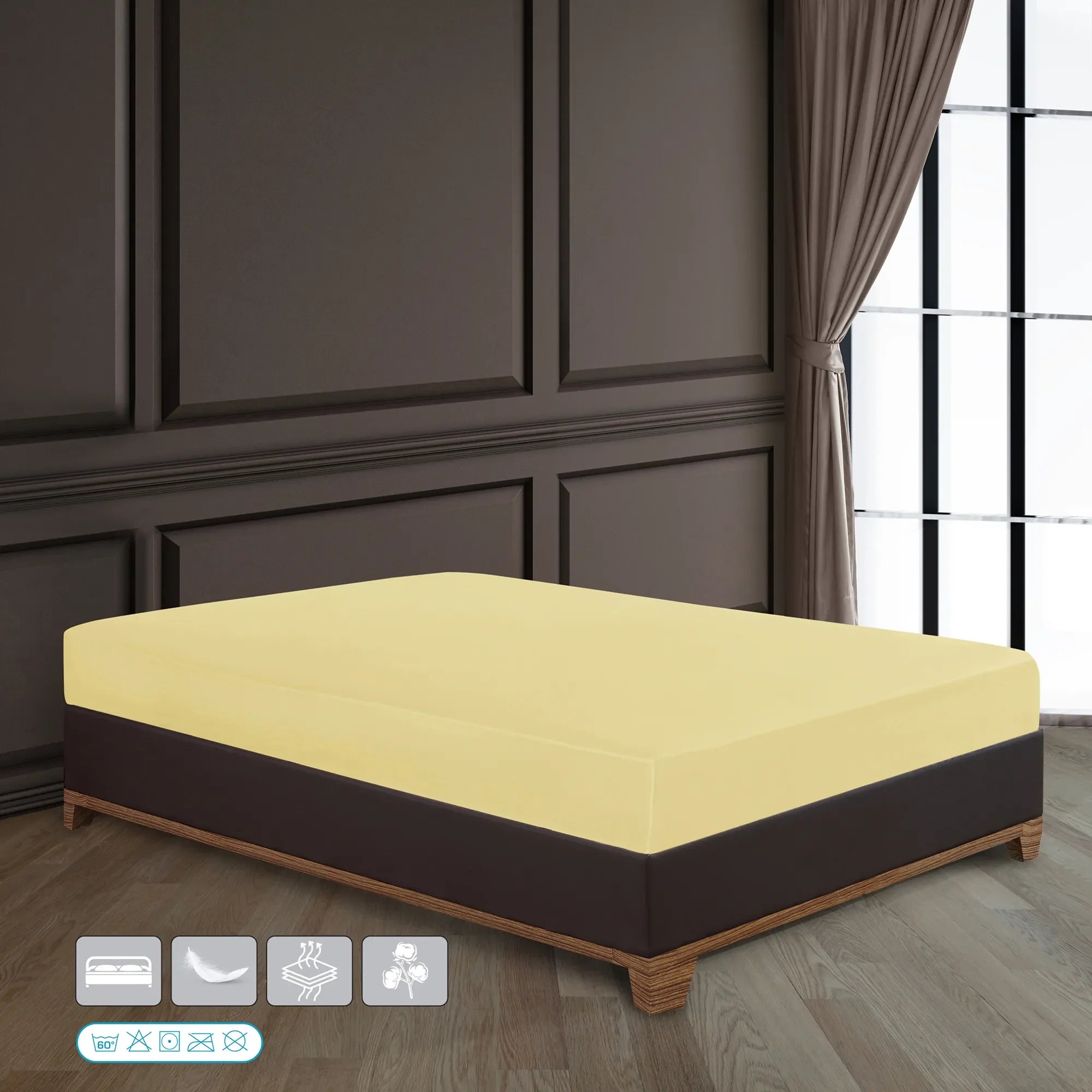 Napínací prostěradlo ze 100% bavlny - žluté