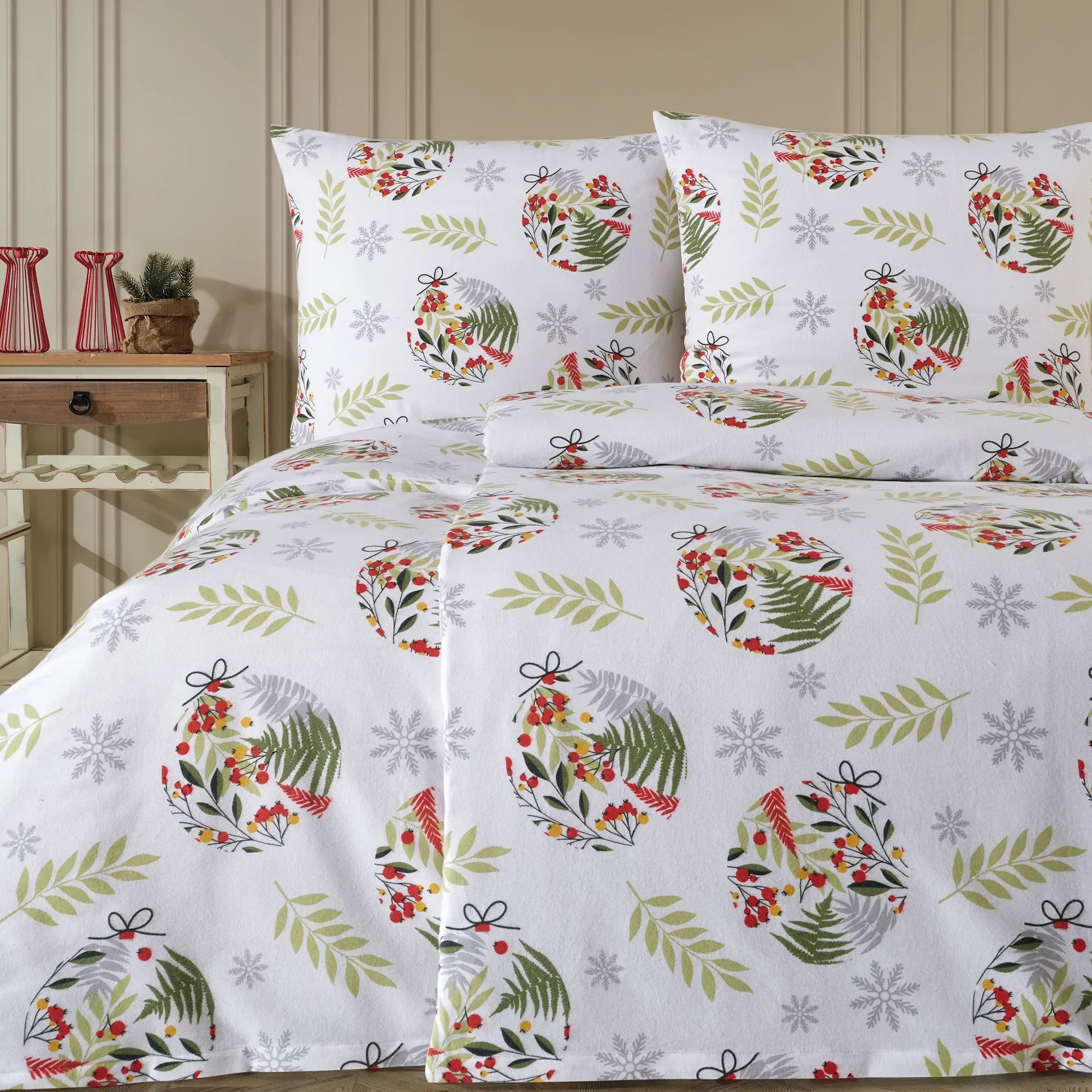 Ložní prádlo ze 100% bavlny a flanelu - vánoční zelená